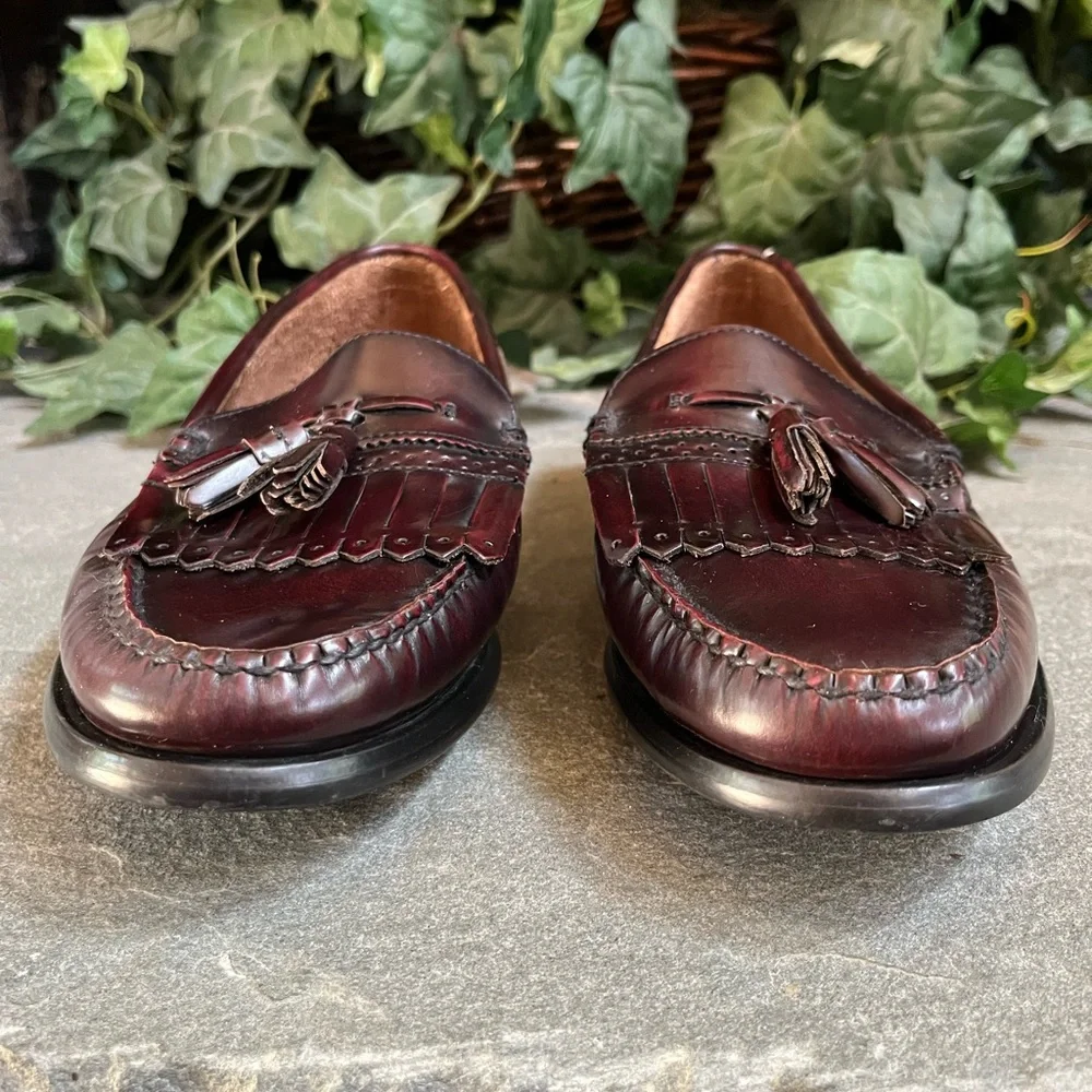 Bass Oxblood Leather Tassel Loafers Men’s 9.5 EEE Brompton Slip On Shoes Brazil